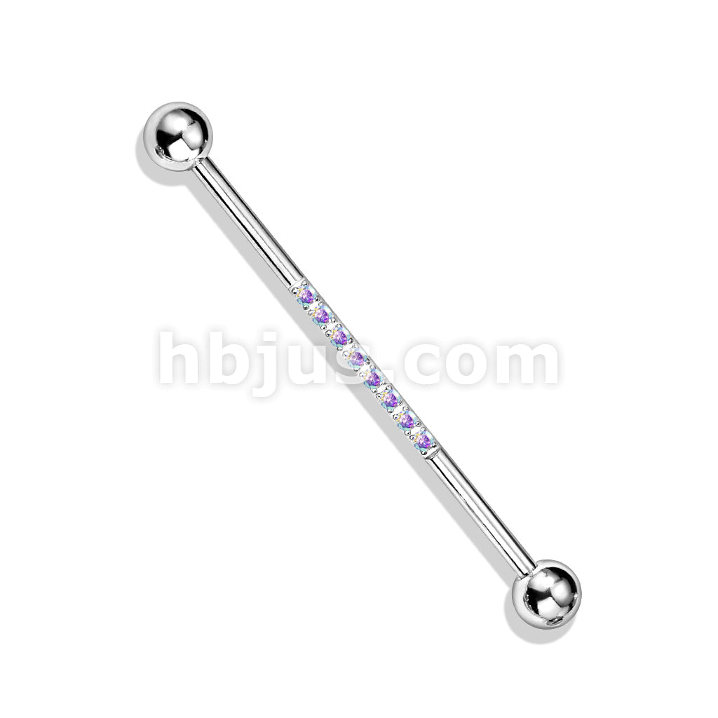 316L Surgical Steel Industrial Barbell with CNC SetLined CZ on Bar - Image 7