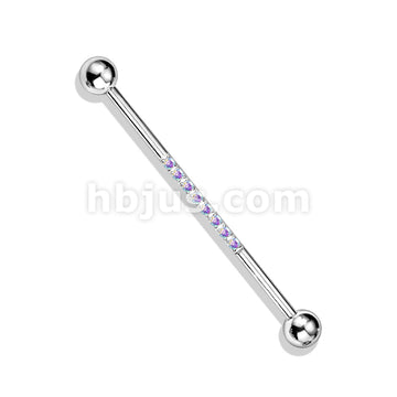 316L Surgical Steel Industrial Barbell with CNC SetLined CZ on Bar - Image 7