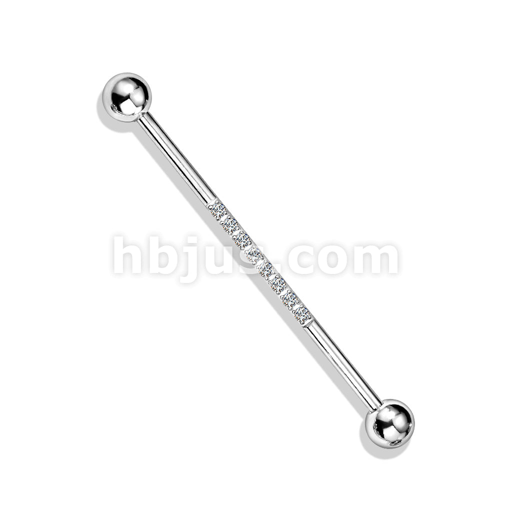 316L Surgical Steel Industrial Barbell with CNC SetLined CZ on Bar - Image 8
