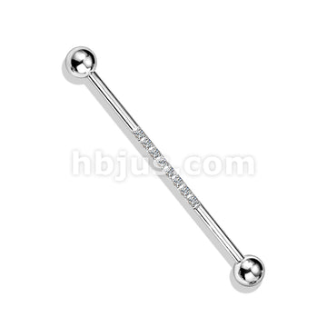 316L Surgical Steel Industrial Barbell with CNC SetLined CZ on Bar - Image 8