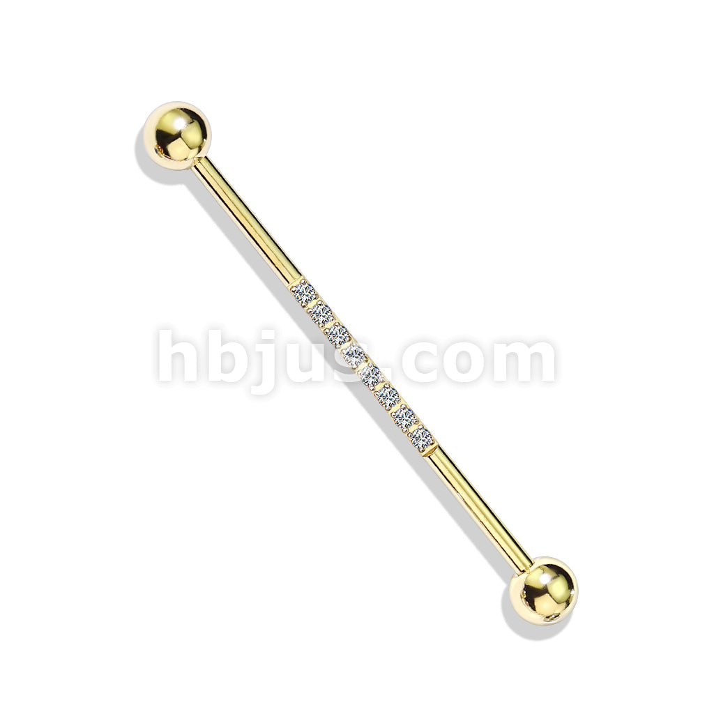 316L Surgical Steel Industrial Barbell with CNC SetLined CZ on Bar - Image 3