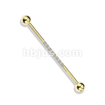 316L Surgical Steel Industrial Barbell with CNC SetLined CZ on Bar - Image 3