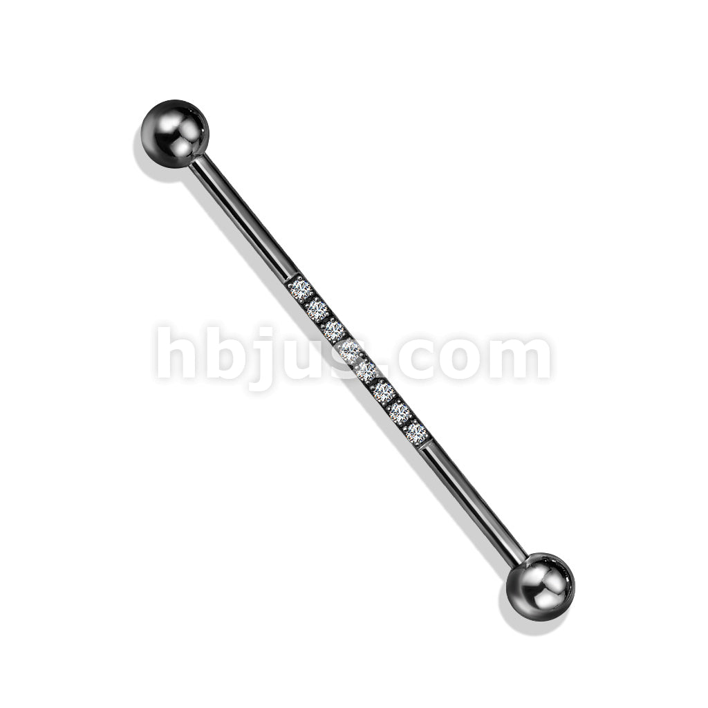 316L Surgical Steel Industrial Barbell with CNC SetLined CZ on Bar - Image 4