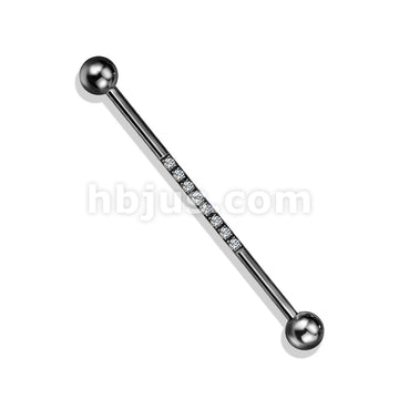 316L Surgical Steel Industrial Barbell with CNC SetLined CZ on Bar - Image 4