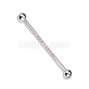 316L Surgical Steel Industrial Barbell with CNC SetLined CZ on Bar - Image 9