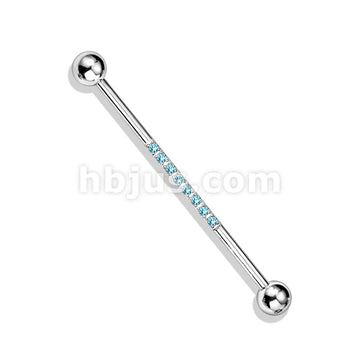 316L Surgical Steel Industrial Barbell with CNC SetLined CZ on Bar - Image 10