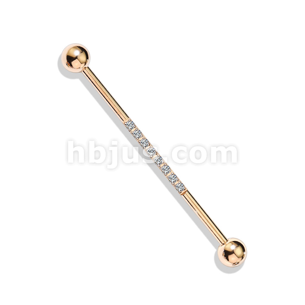 316L Surgical Steel Industrial Barbell with CNC SetLined CZ on Bar - Image 5