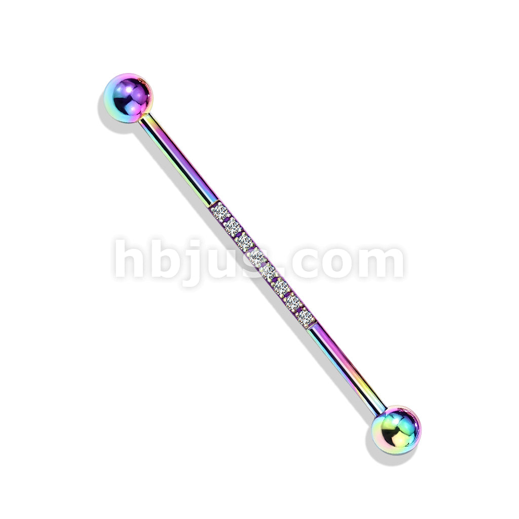 316L Surgical Steel Industrial Barbell with CNC SetLined CZ on Bar - Image 6