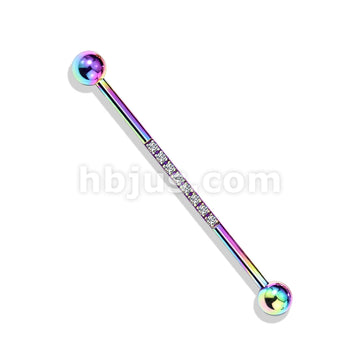 316L Surgical Steel Industrial Barbell with CNC SetLined CZ on Bar - Image 6