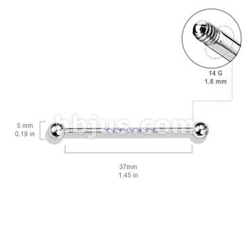 316L Surgical Steel Industrial Barbell with CNC SetLined CZ on Bar - Image 11