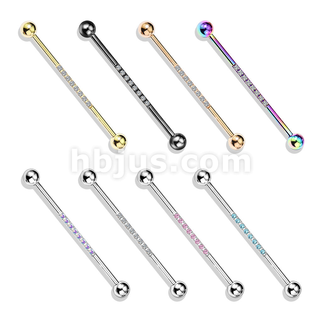 316L Surgical Steel Industrial Barbell with CNC SetLined CZ on Bar - Image 12