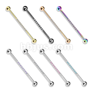 316L Surgical Steel Industrial Barbell with CNC SetLined CZ on Bar - Image 12