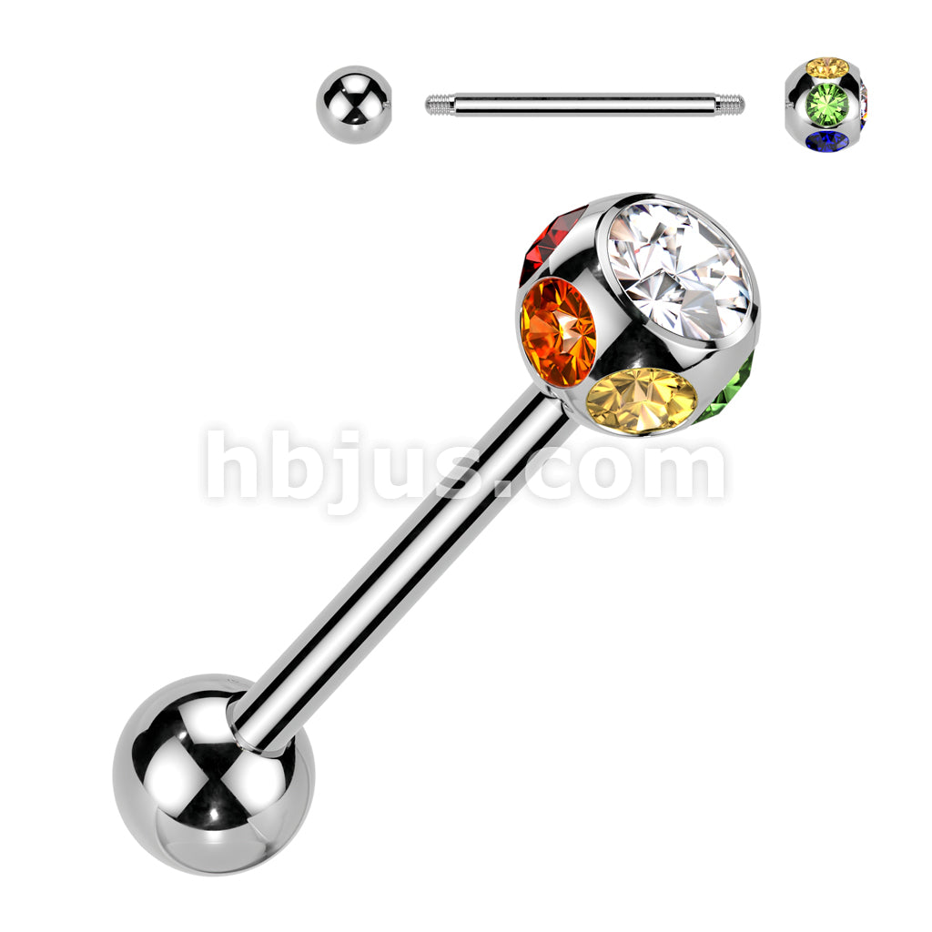 316L Surgical Steel Multi Crystal 316L Stainless Steel Barbell - Image 5