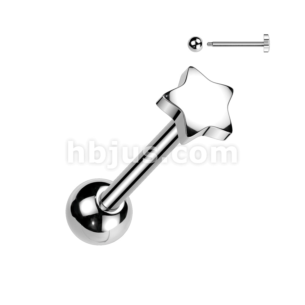 5mm  Stainless Steel Star Top 316L Surgical Steel Barbell - Image 2