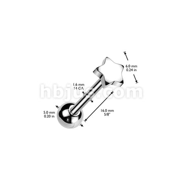 5mm  Stainless Steel Star Top 316L Surgical Steel Barbell - Image 3