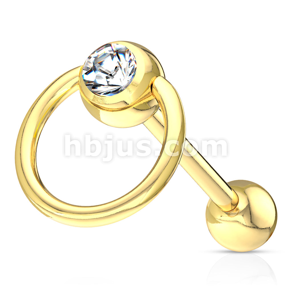 Clear Gem with Slave Ring PVD over 316L Surgical Steel Barbell Tongue Rings - Image 3