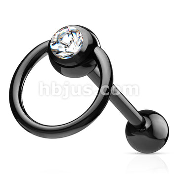 Clear Gem with Slave Ring PVD over 316L Surgical Steel Barbell Tongue Rings - Image 4