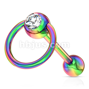 Clear Gem with Slave Ring PVD over 316L Surgical Steel Barbell Tongue Rings - Image 5