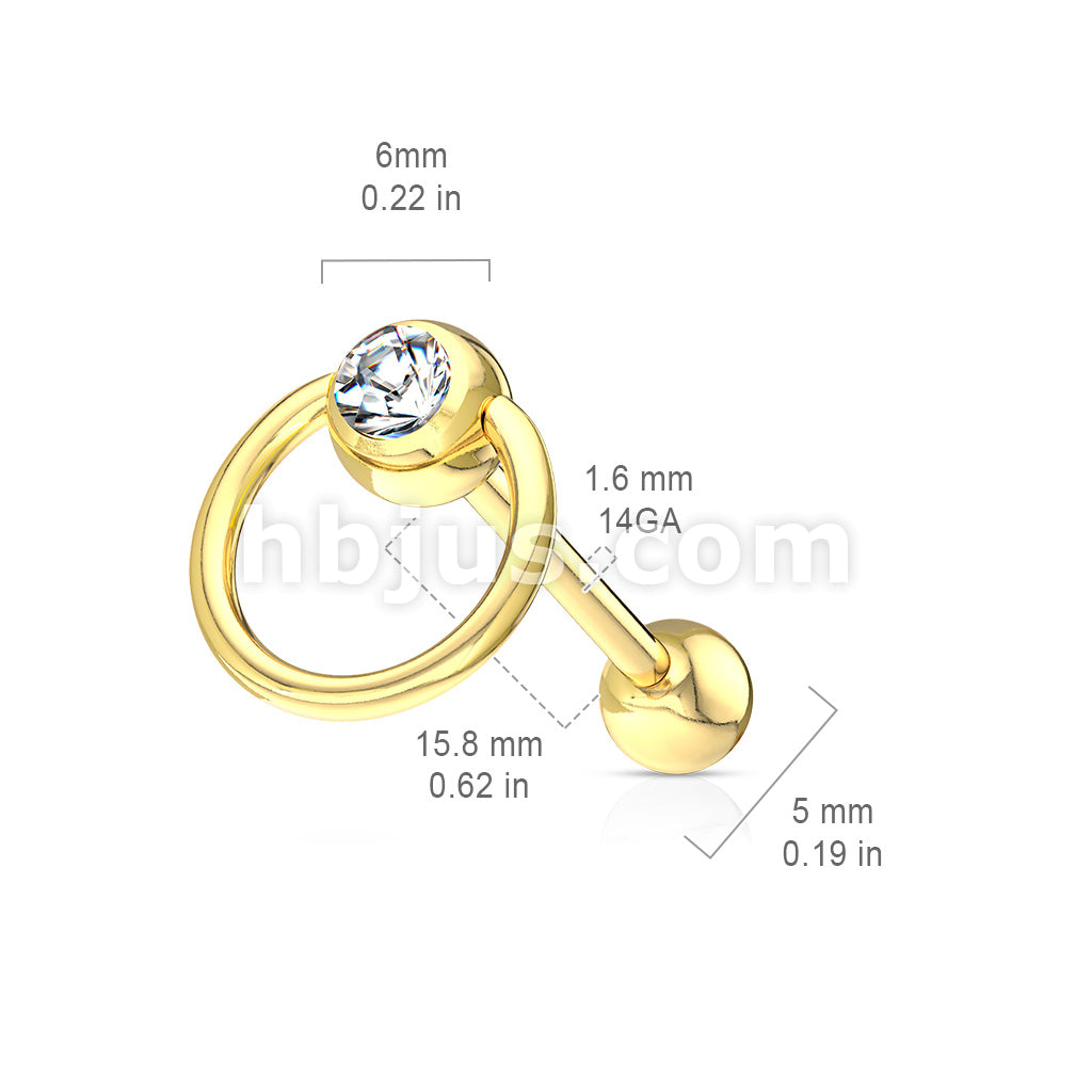 Clear Gem with Slave Ring PVD over 316L Surgical Steel Barbell Tongue Rings - Image 6