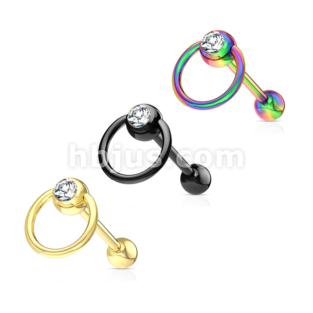 Clear Gem with Slave Ring PVD over 316L Surgical Steel Barbell Tongue Rings - Image 7
