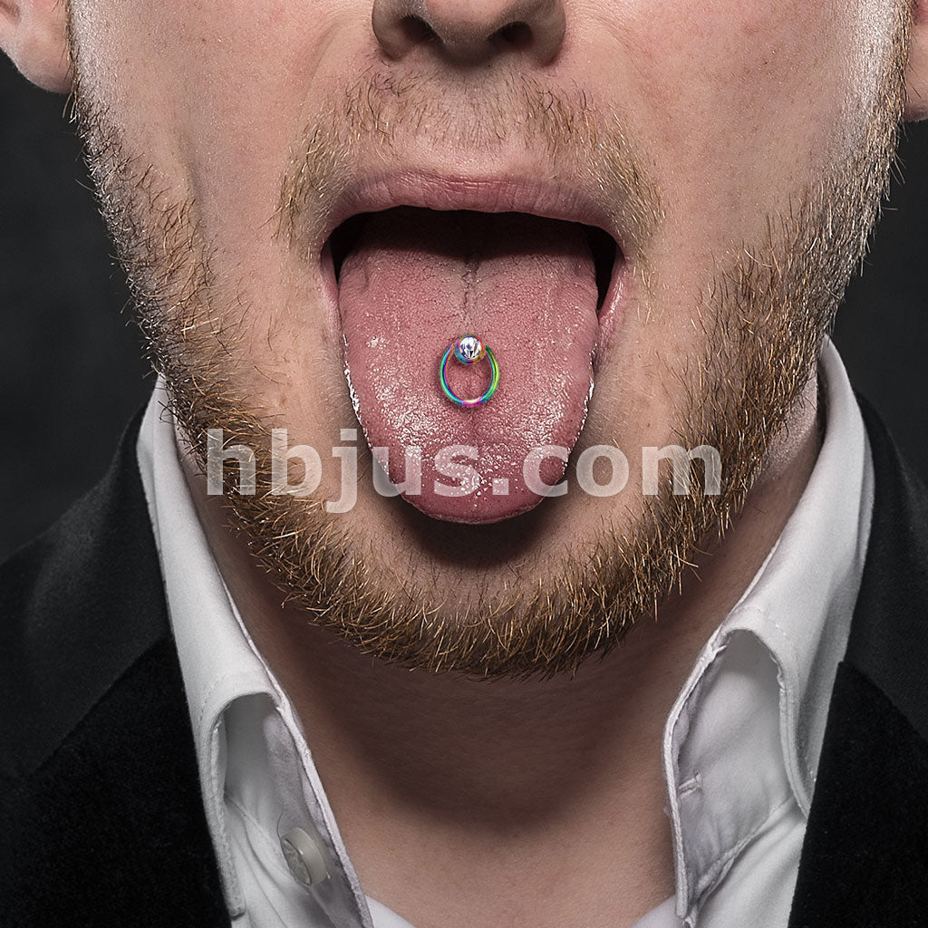 Clear Gem with Slave Ring PVD over 316L Surgical Steel Barbell Tongue Rings - Image 8
