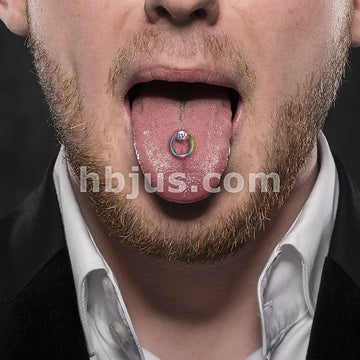 Clear Gem with Slave Ring PVD over 316L Surgical Steel Barbell Tongue Rings - Image 8
