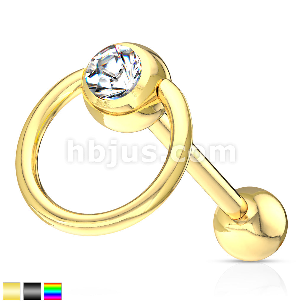 Clear Gem with Slave Ring PVD over 316L Surgical Steel Barbell Tongue Rings - Image 2