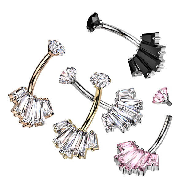 316L Surgical Steel Belly Ring With Internally Threaded Round CZ Top...