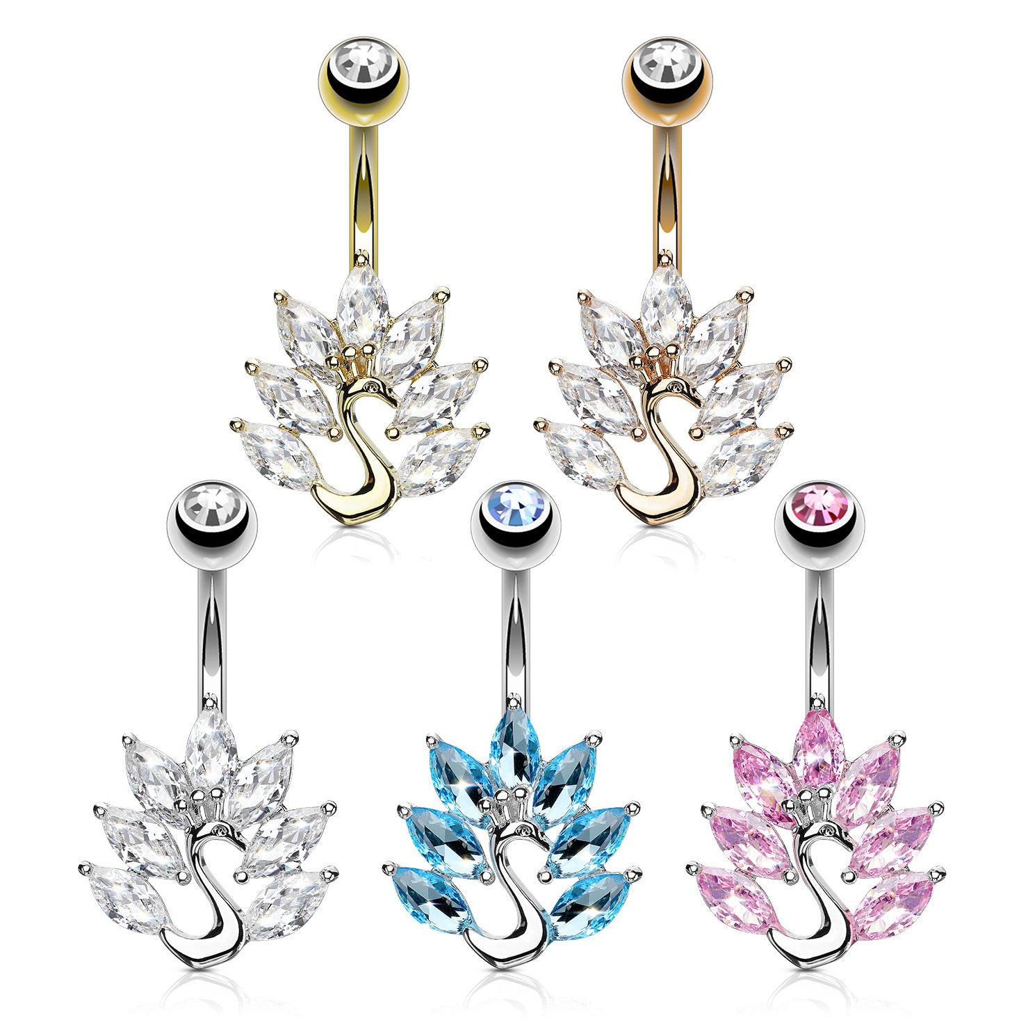 Marquise CZ Peacock 316L Surgical Steel Belly Button Navel Rings