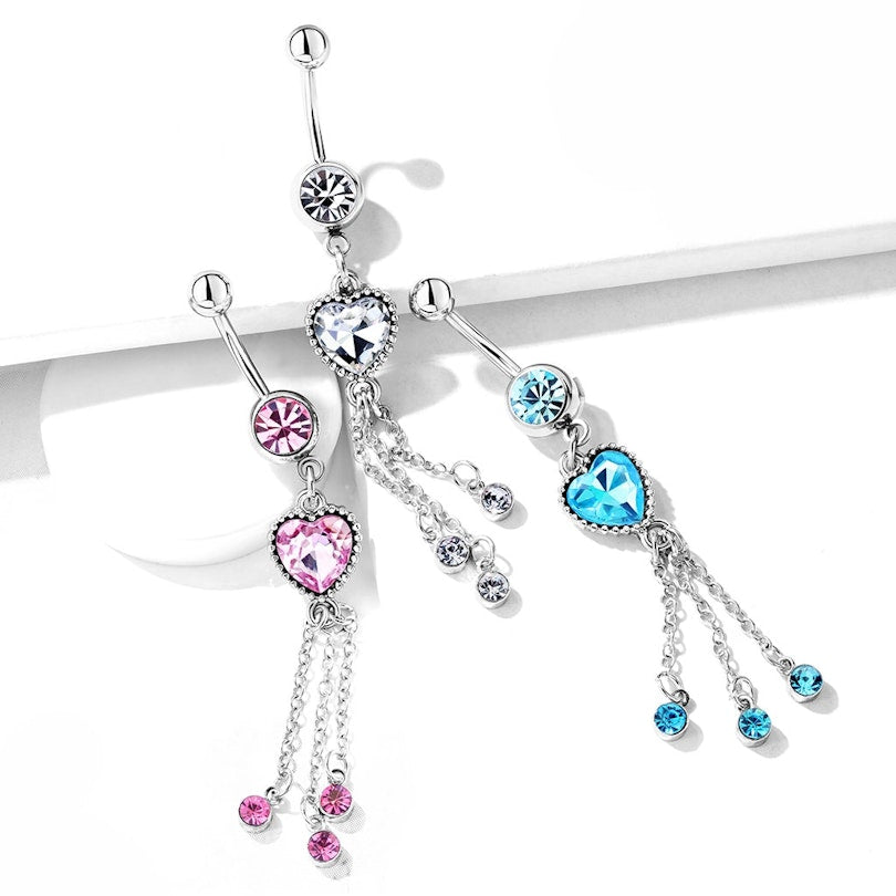 316L Surgical Steel 316L Surgical Steel Heart CZ and Chains With CZ...