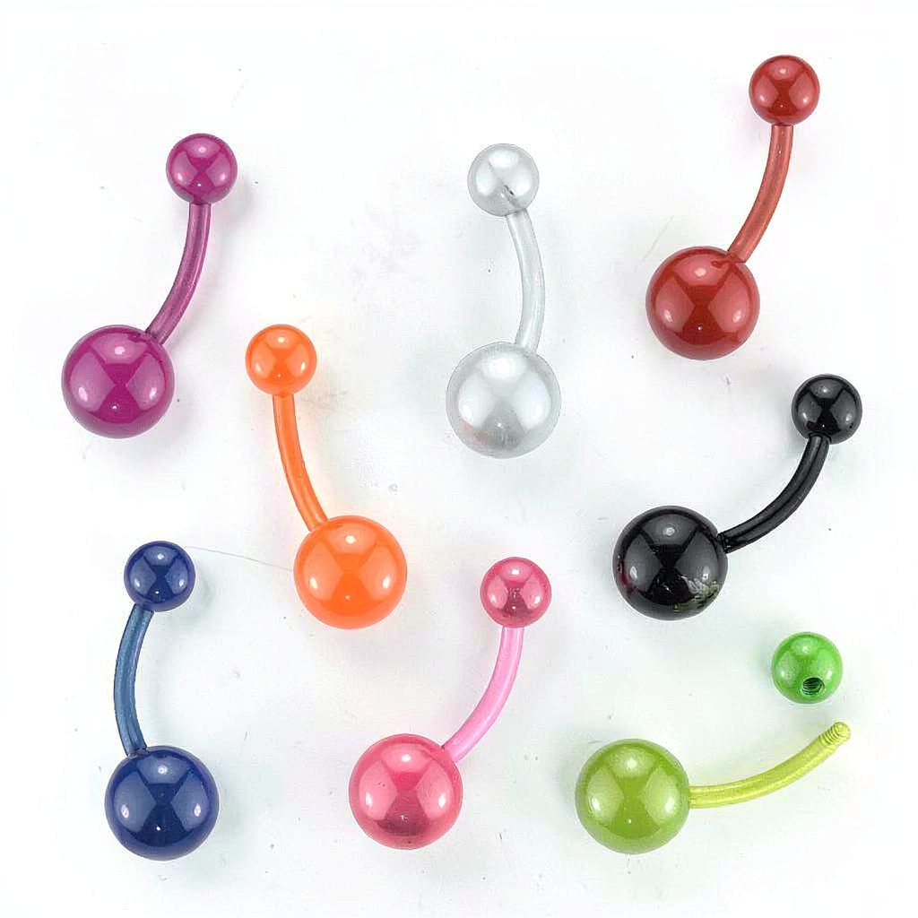 Bioflex Belly Rings With Solid Colored Acrylic Balls