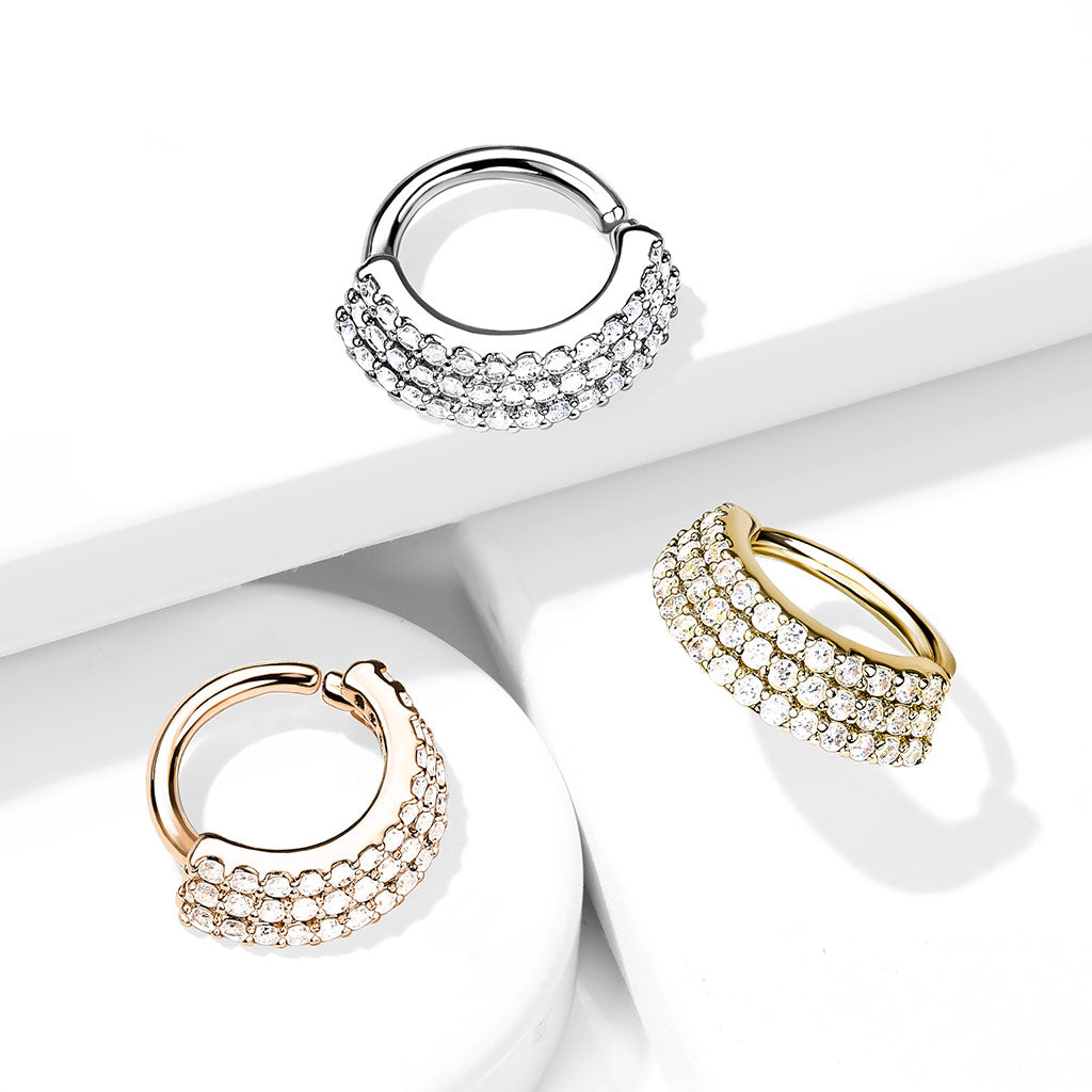 Brass 3 CZ Lined Angled Plate Bendable Hoop for Septum, Daith, Ear...