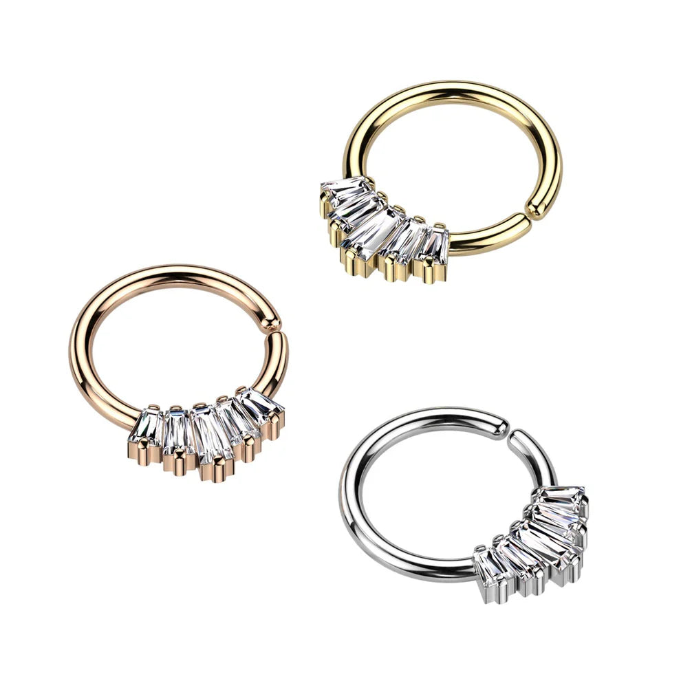 Brass 5 Baguette CZ Fan Front Bendable Hoop for Daith, Cartilage,...