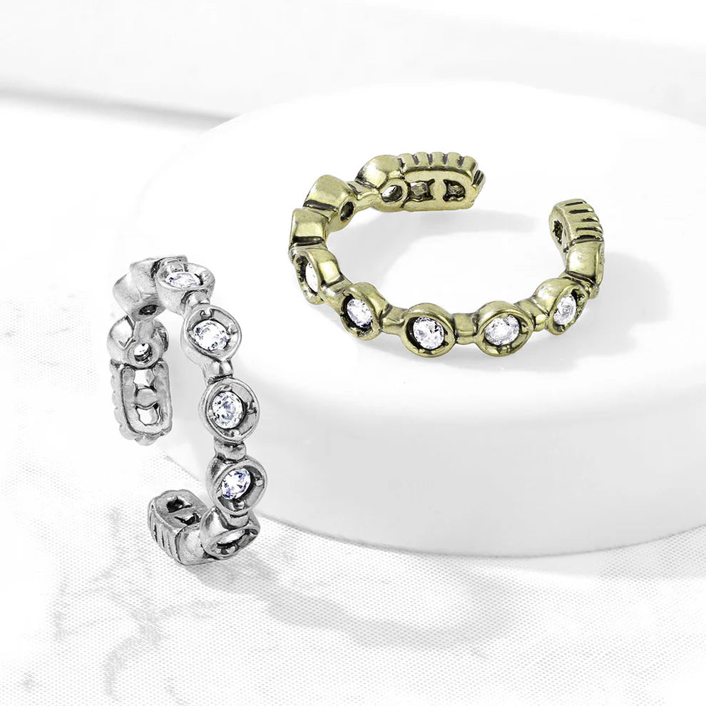 Brass 9 Round CZ Set Non-Piercing Ear Cuff