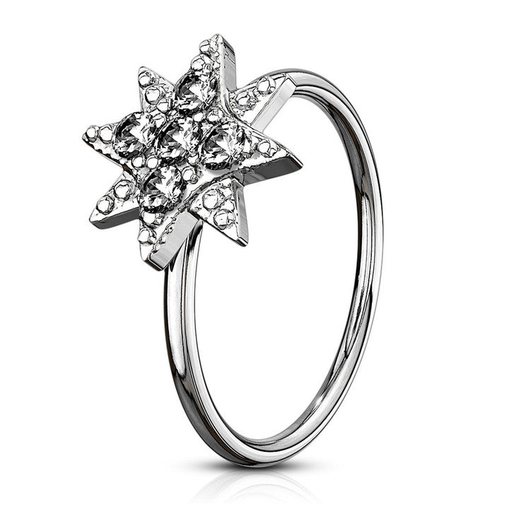 Brass CZ Paved Starburst Bendabl Nose, Cartilage Hoop Rings