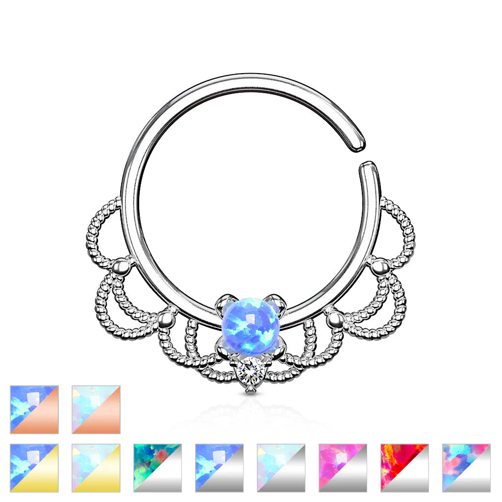 Brass Opal Set Centered Filigree Bendable Hoop Rings for Nose Septum,...