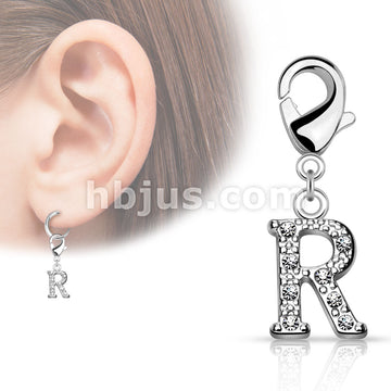 Brass CZ Paved Initial Charms With Lobster Claw for Belly Rings,... - Image 3