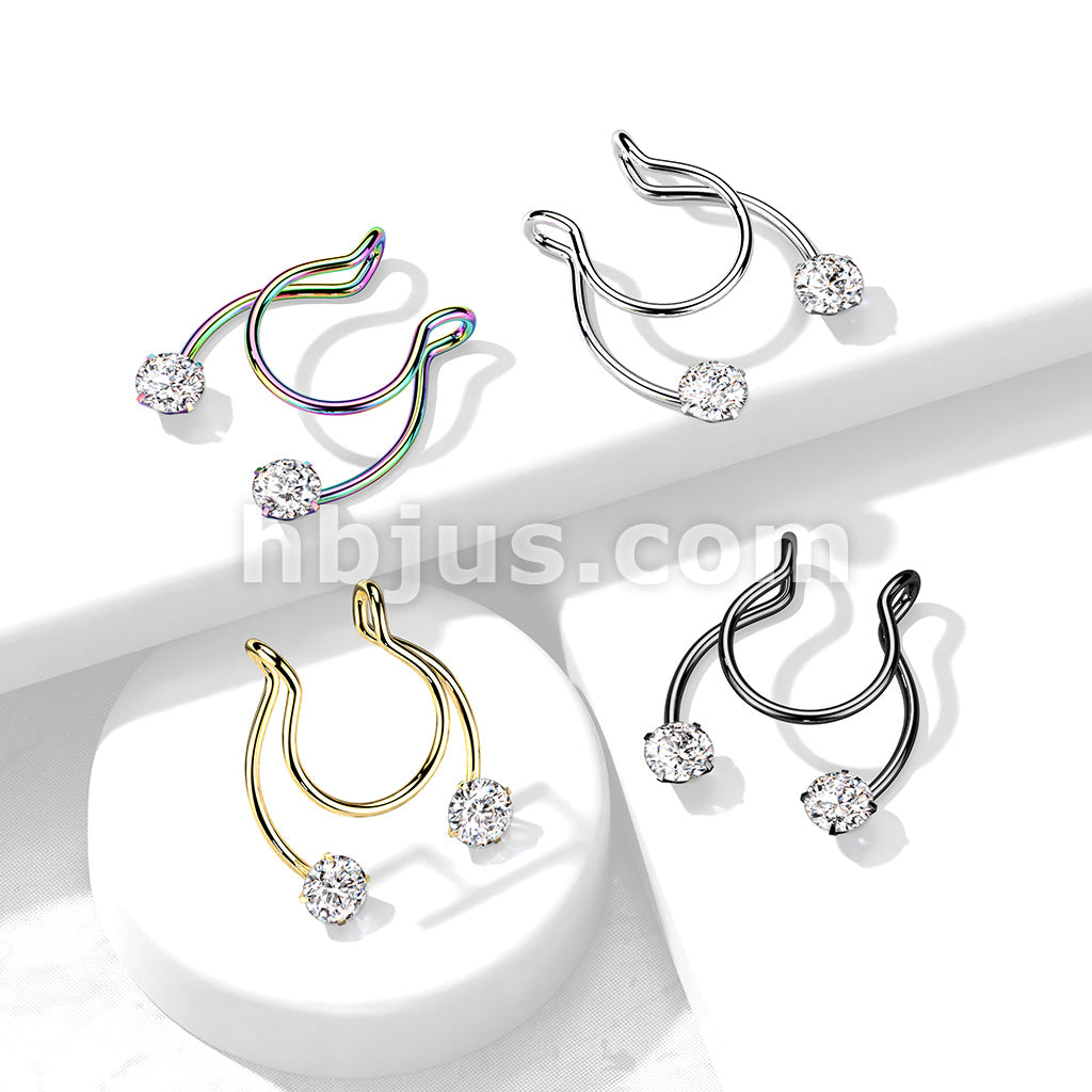 316L Surgical Steel Fake Clip on Horseshoe with Forward Facing Prong...