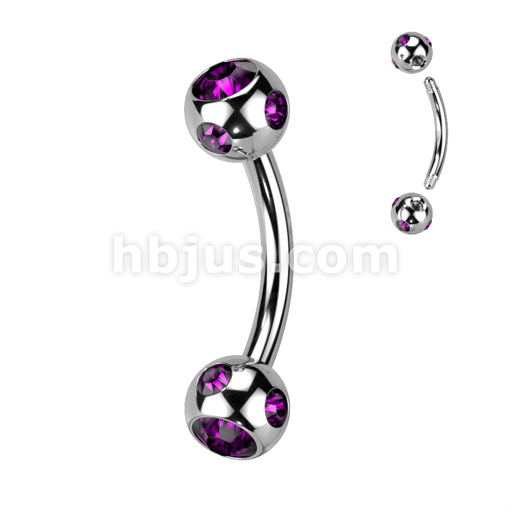 Multi Gemed 4mm Balls 316L Surgical Steel Eyebrow Curve - Image 2
