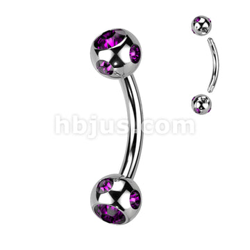 Multi Gemed 4mm Balls 316L Surgical Steel Eyebrow Curve - Image 2