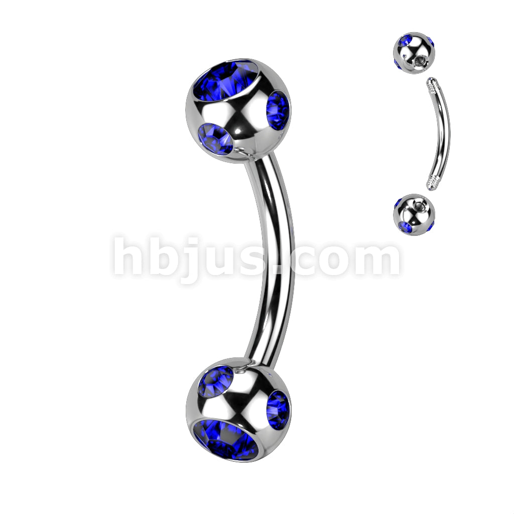 Multi Gemed 4mm Balls 316L Surgical Steel Eyebrow Curve - Image 3