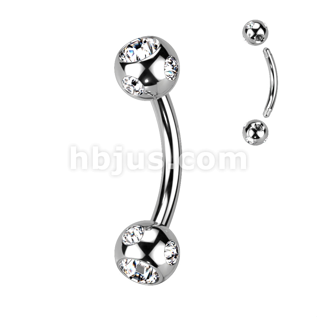 Multi Gemed 4mm Balls 316L Surgical Steel Eyebrow Curve - Image 4