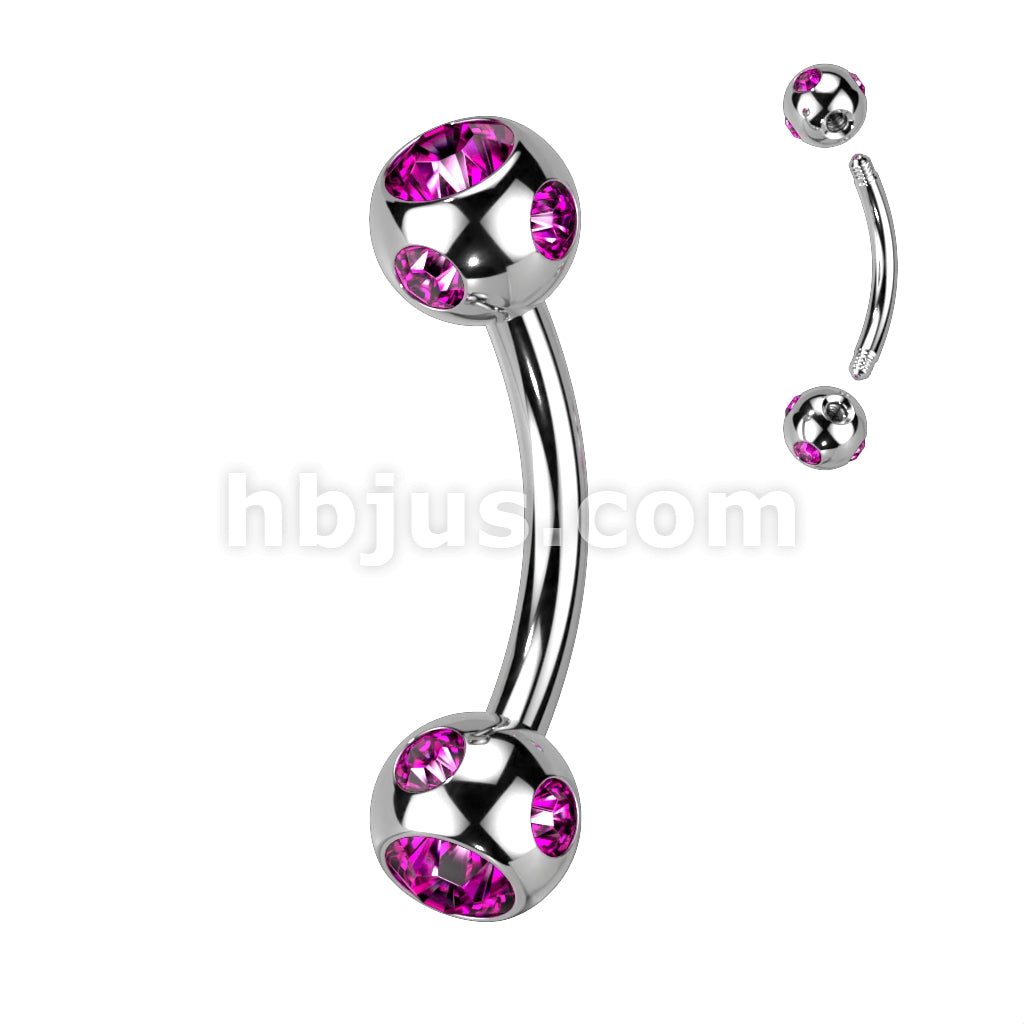 Multi Gemed 4mm Balls 316L Surgical Steel Eyebrow Curve - Image 5