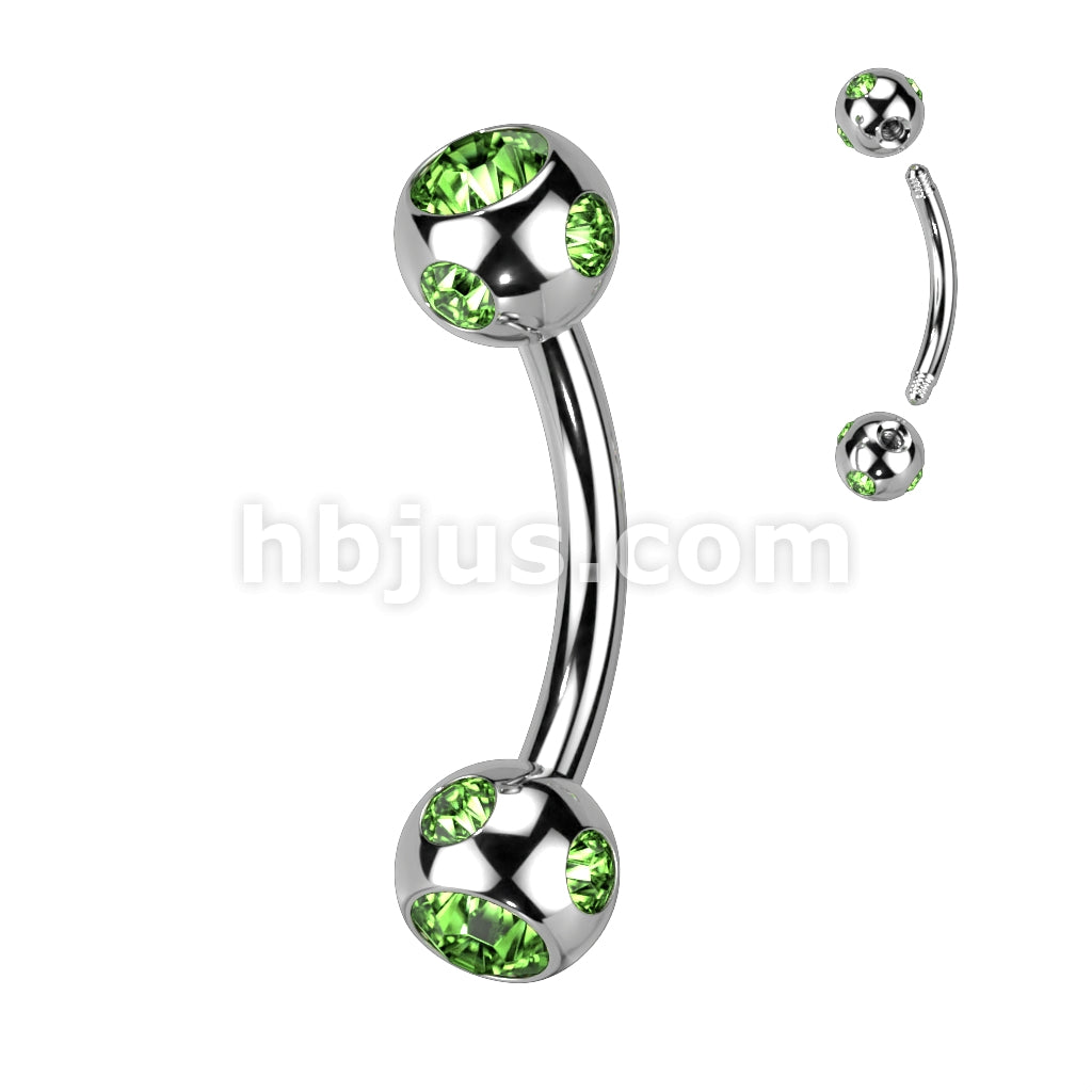 Multi Gemed 4mm Balls 316L Surgical Steel Eyebrow Curve - Image 6