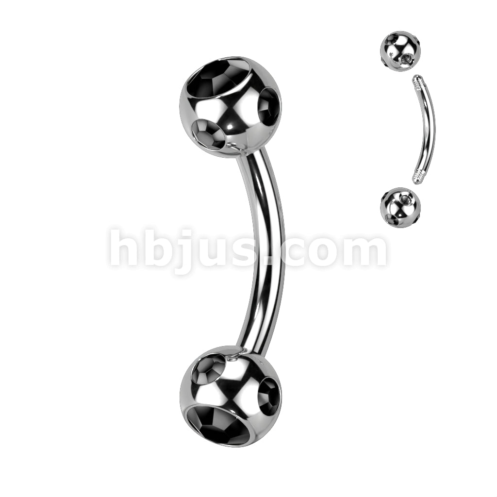 Multi Gemed 4mm Balls 316L Surgical Steel Eyebrow Curve - Image 7