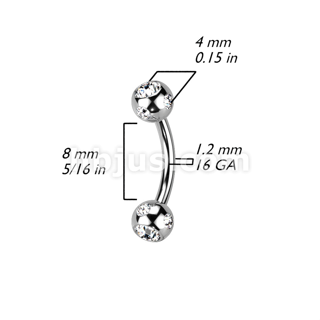 Multi Gemed 4mm Balls 316L Surgical Steel Eyebrow Curve - Image 13