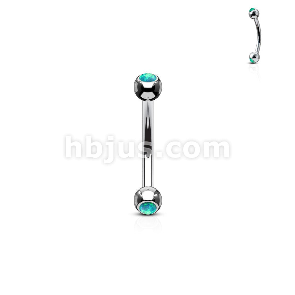 Opal Set Balls On Both Sides 316L Surgical Steel Curved Barbells - Image 2