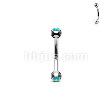Opal Set Balls On Both Sides 316L Surgical Steel Curved Barbells - Image 2