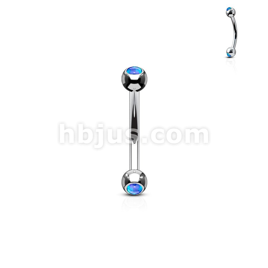 Opal Set Balls On Both Sides 316L Surgical Steel Curved Barbells - Image 3