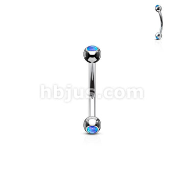 Opal Set Balls On Both Sides 316L Surgical Steel Curved Barbells - Image 3